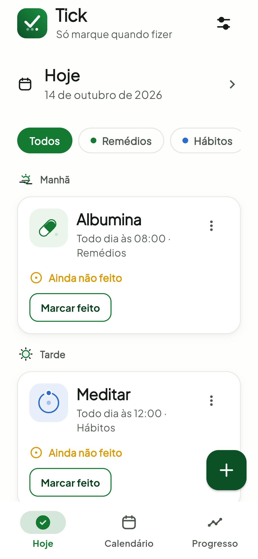Tela inicial do Tick