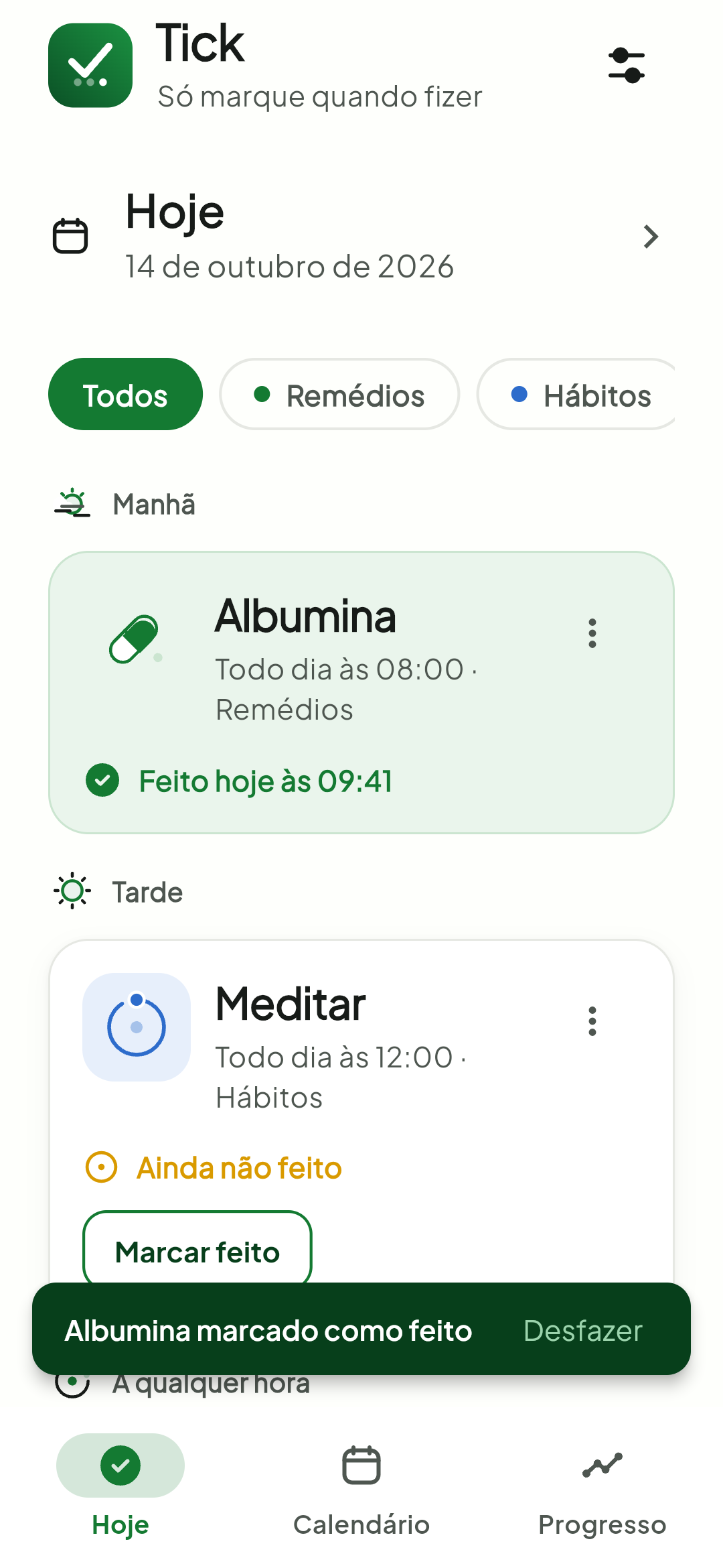 Marcando item no Tick