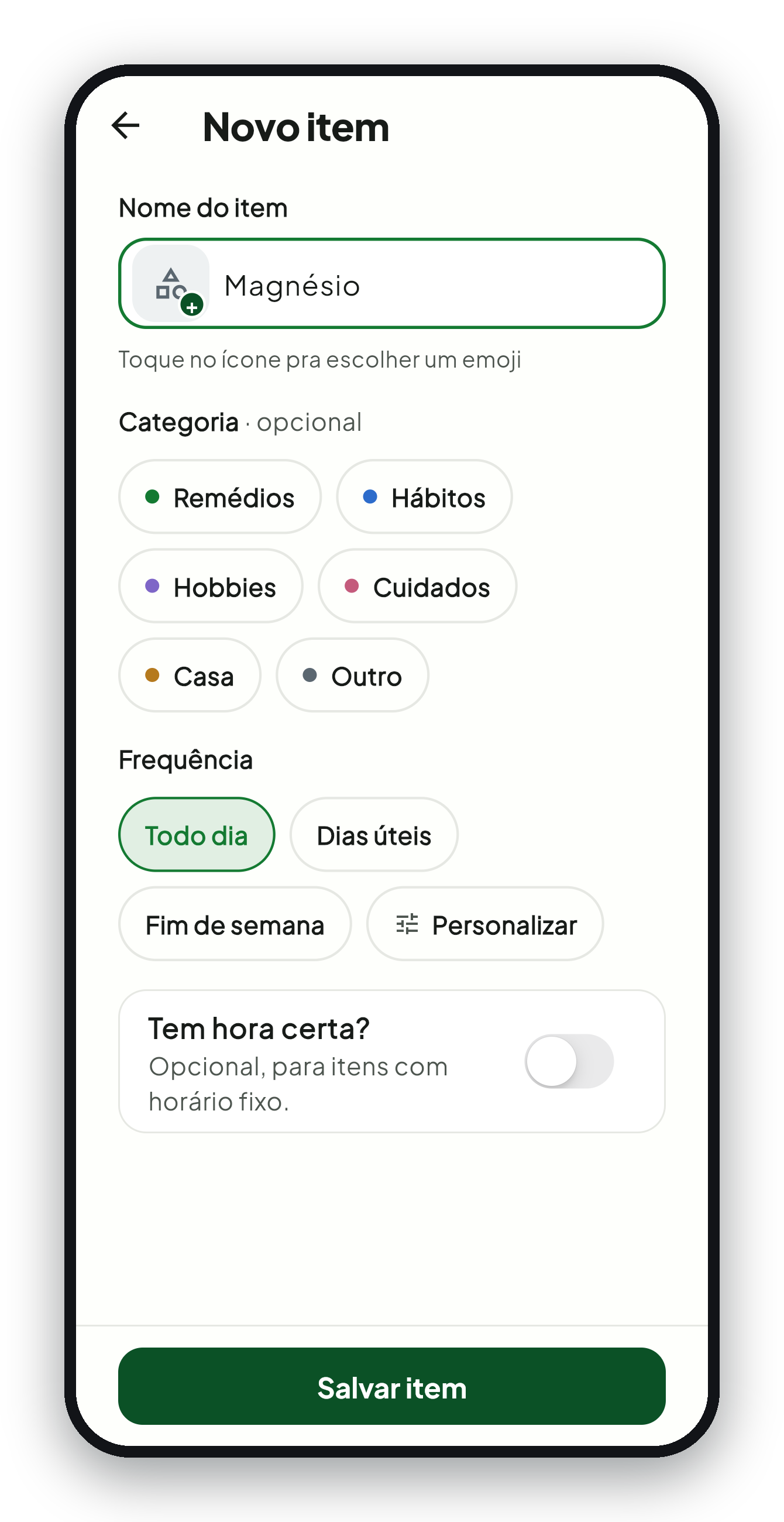 Novo item