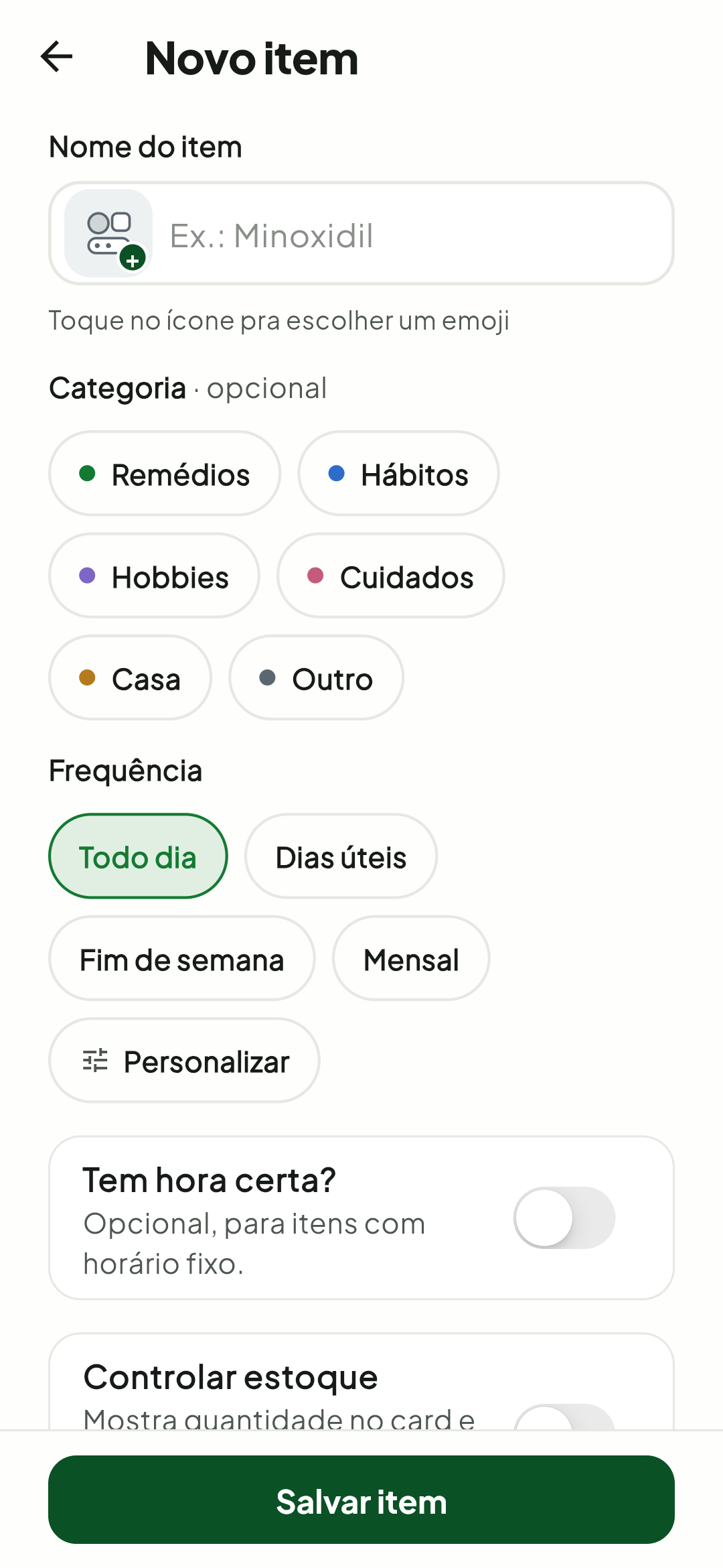 Criar item no Tick