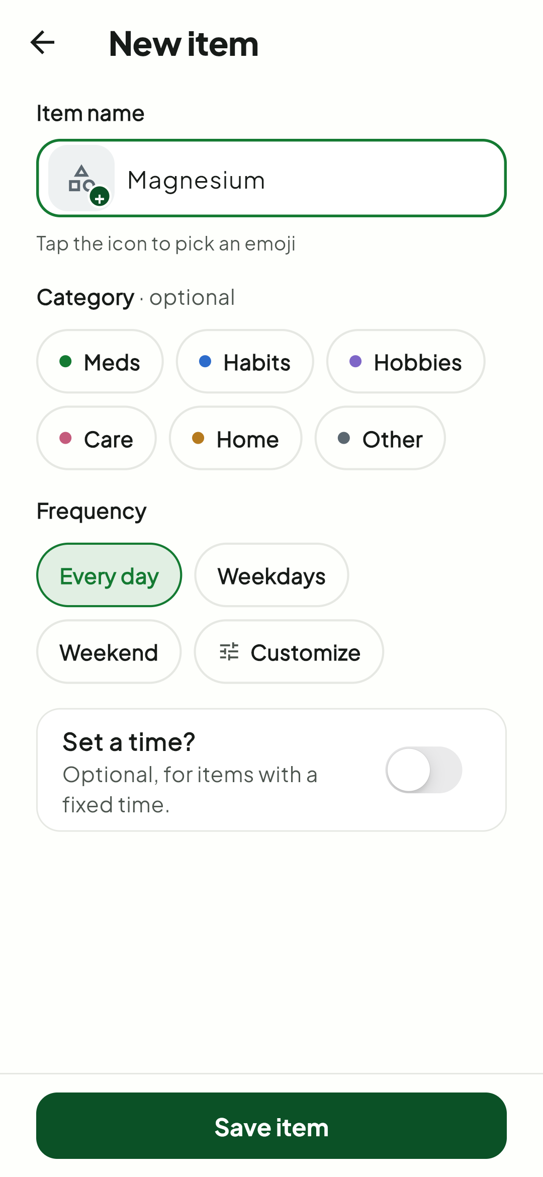Creating an item in Tick
