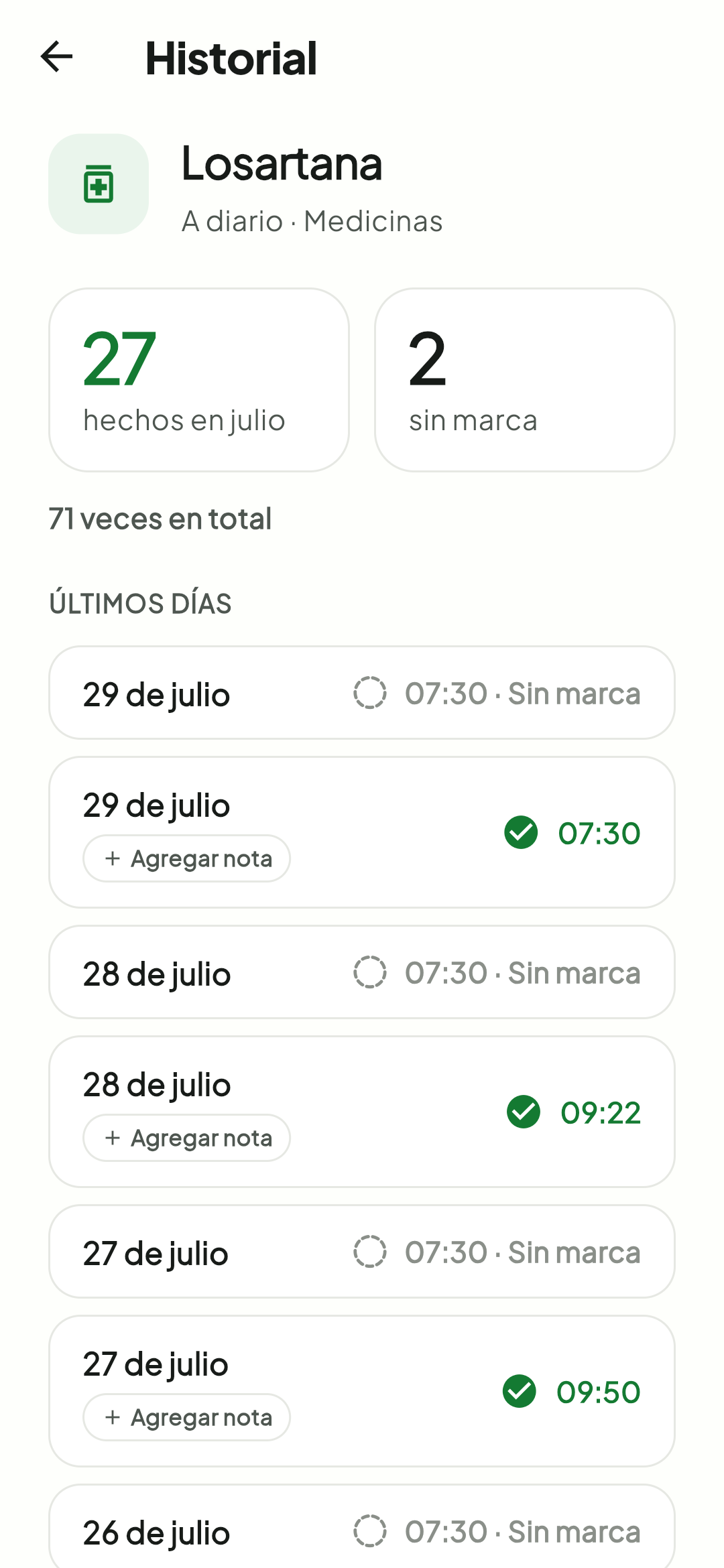 Historial de un elemento en Tick